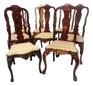 Antique Dutch Chairs in Marquetry Wood, 1800s, Set of 8