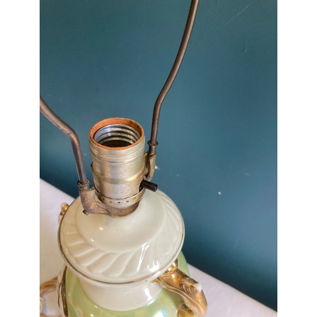 1940's Hand Painted Green & Gold Urn Lamp For Sale - Image 4 of 12