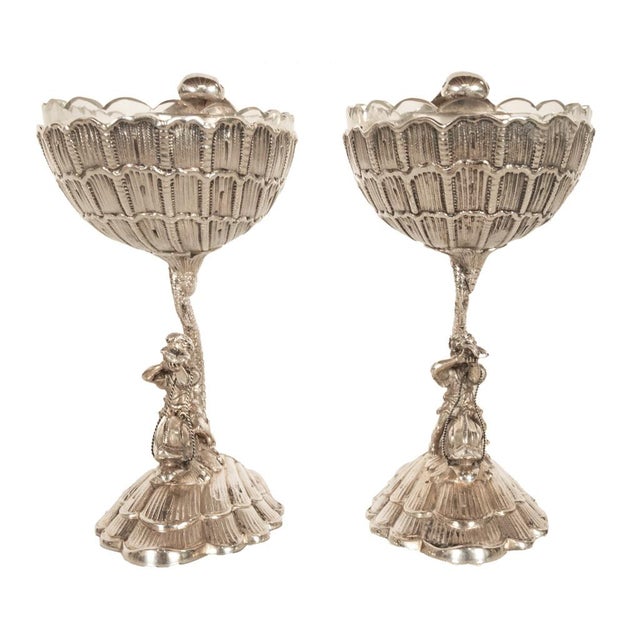 Antique Pair German Silver Master Salts Grotto Shells Putti Dolphins Hannau 1890 For Sale - Image 10 of 17