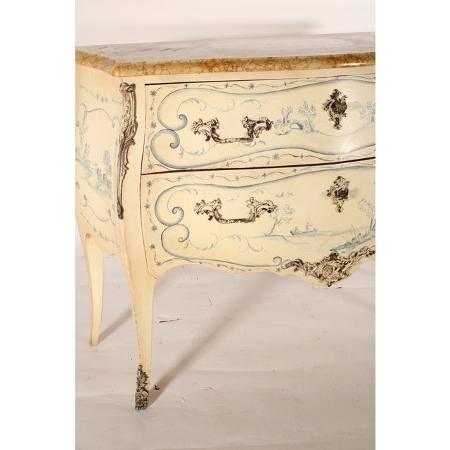 Louis XV Style Painted Bombe Chest of Drawers With Marble Top For Sale In Los Angeles - Image 6 of 10