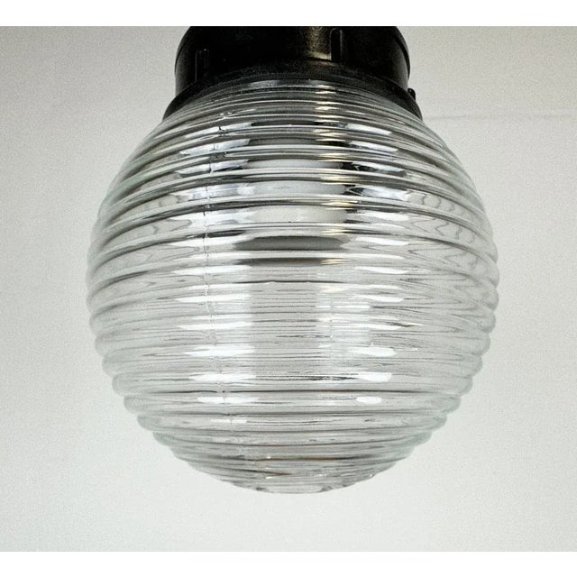 Industrial Bakelite Pendant Light with Ribbed Glass, 1970s For Sale - Image 4 of 12
