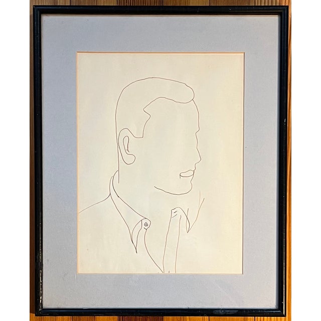 Mid-Century Modern 1970's Mid-Century Modern American Continuous Line Drawing - Portrait of a Man For Sale - Image 3 of 8