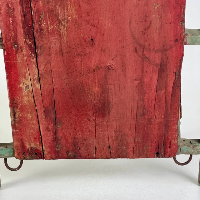 Rare & Marvelous 19th Century Primitive Hand Hewed & Forged Wood & Iron Sled, in Green & Red For Sale - Image 13 of 16