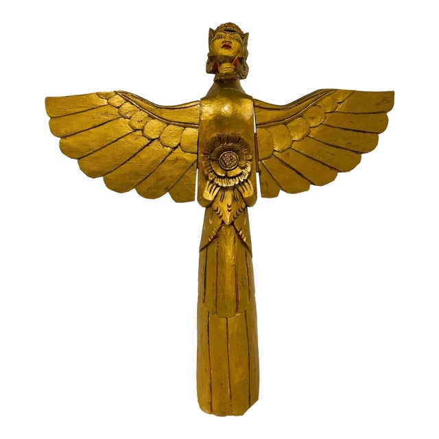 Antique Carved Winged Kinnara Winged Deity Goddess Thailand For Sale