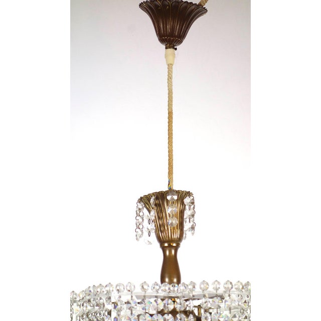 Antique Brass Lead Crystal Three-Light Chandelier, 1930s For Sale - Image 3 of 11