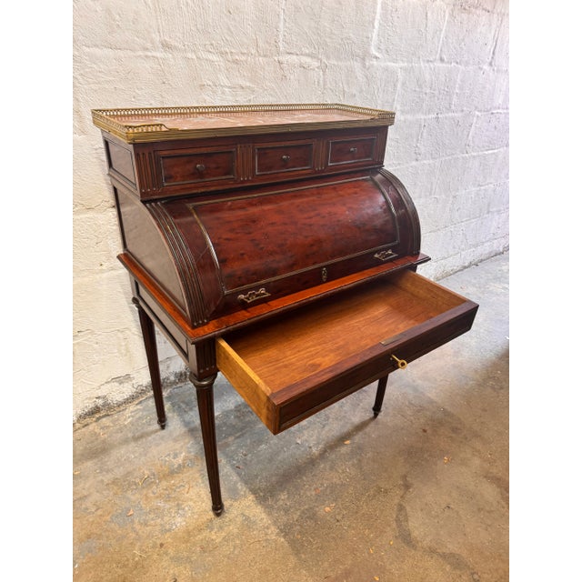 Chocolate French Louis XVI Style Roll Top Desk For Sale - Image 8 of 18