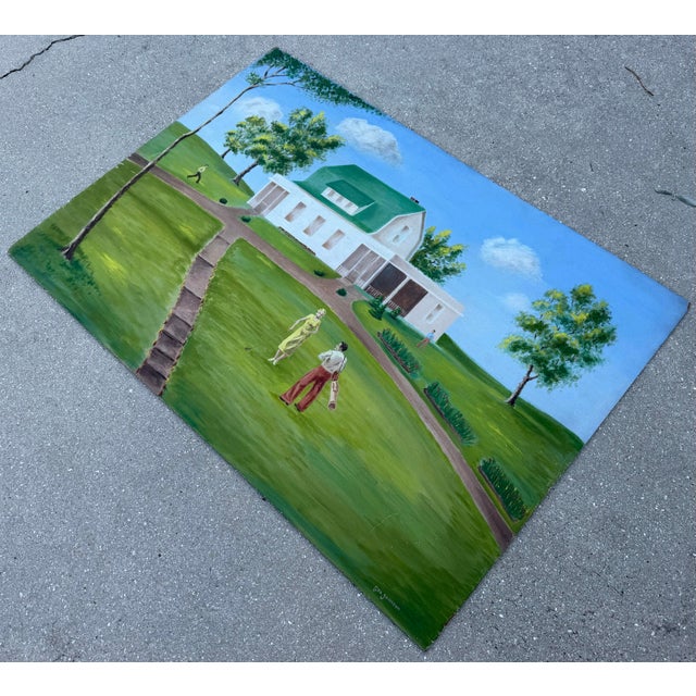 Vintage Signed Country Golf Estate Landscape Painting on Board by Geo Johnson For Sale In Naples, FL - Image 6 of 12