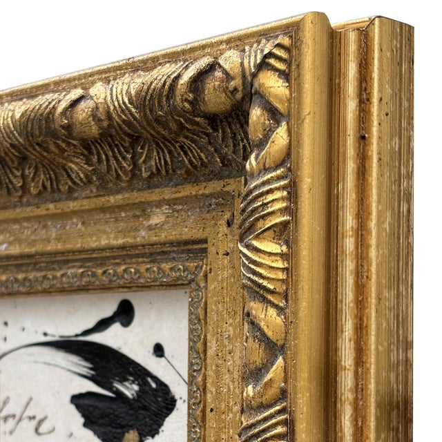 Contemporary Black and White Abstract Ink Painting in Vintage Frame For Sale In New York - Image 6 of 6