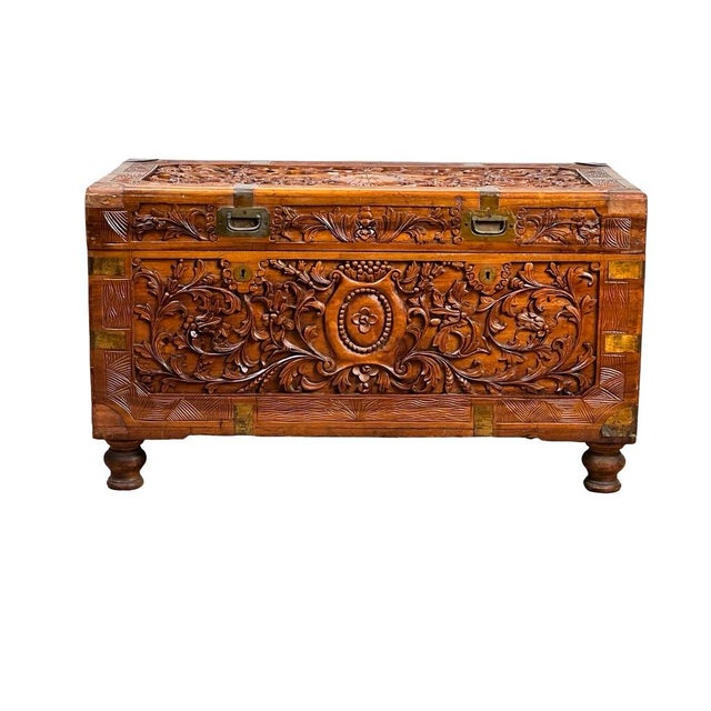 Wood 1970s Chinese Export Carved Camphor Wood Dowry Chest For Sale - Image 7 of 9