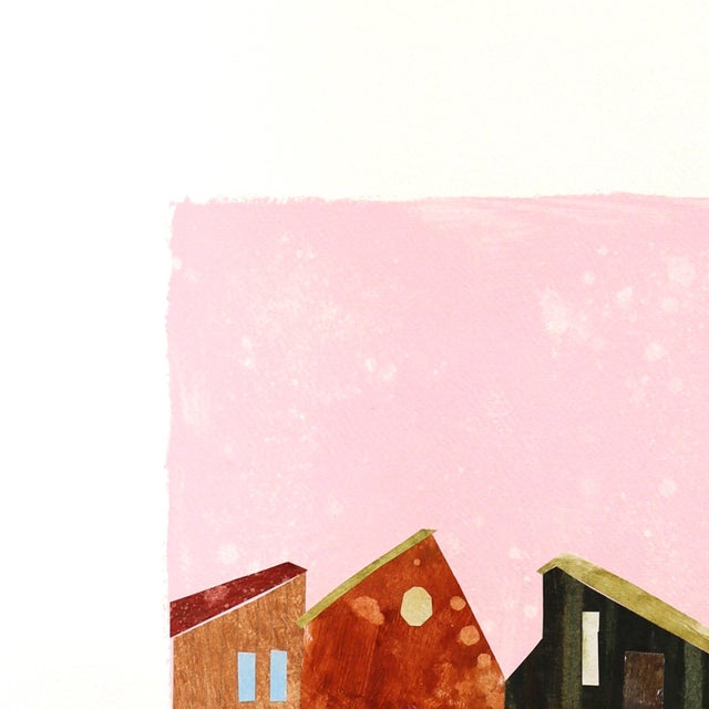 Abstract Texas in Fuschia - Original Colorful Architectural Landscape Collage Art on Paper For Sale - Image 3 of 7