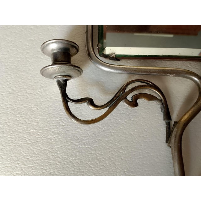 Nickel-Plated Wrought Iron Mirror with Candleholder and Clamps, 1930s For Sale - Image 13 of 17