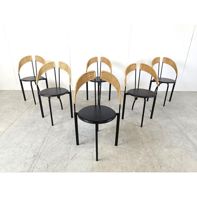 Metal Italian Postmodern Wicker and Metal Dining Chairs, 1980s, Set of 6 For Sale - Image 7 of 11