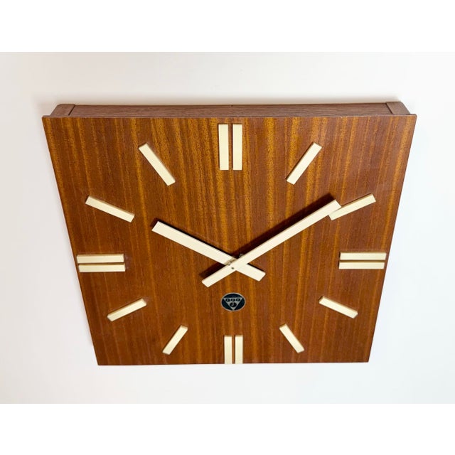 Vintage Brown Wooden Wall Clock from Pragotron, 1980s For Sale - Image 4 of 16