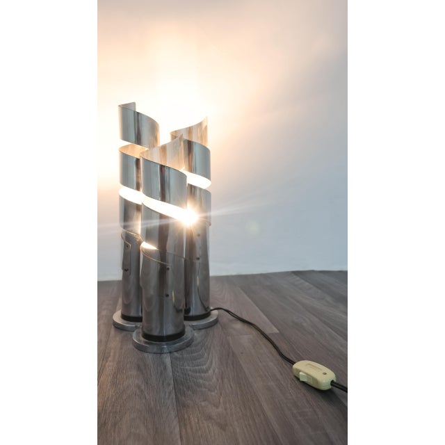 Chromed Steel Spiral Table Lamp attributed to Max Sauze, 1970s For Sale - Image 9 of 14