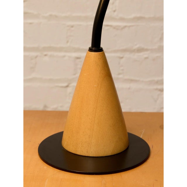 Vintage Postmodern Black & Wood Cone Desk Lamp For Sale - Image 11 of 11