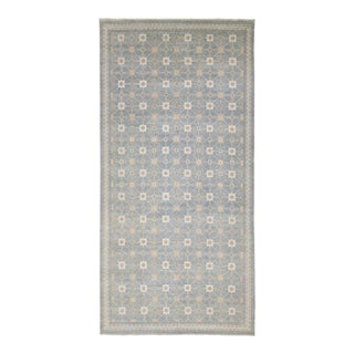 Modern Gray Khotan Style Handmade Geometric Designed Wool Rug For Sale