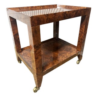 Burlwood 2-Tier Side Table- Karl Springer “Telephone Table” Style For Sale