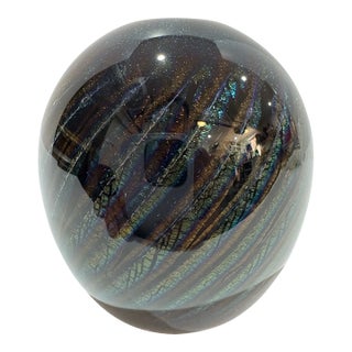 Robert Eickholt 1984 Signed Iridescent Art Glass Bud Vase Blue Purple Gold For Sale