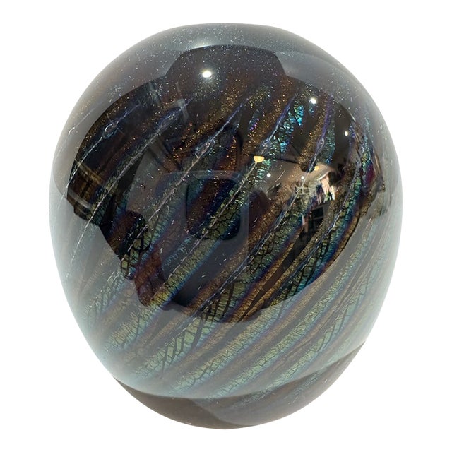 Robert Eickholt 1984 Signed Iridescent Art Glass Bud Vase Blue Purple Gold For Sale
