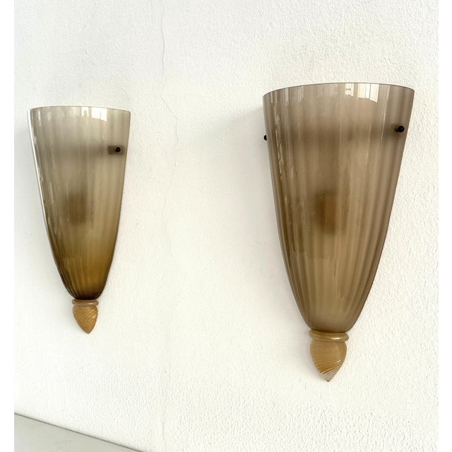 Mid-Century Modern Large Italian Murano Glass Wall Sconces, 1970s, Set of 2 For Sale - Image 3 of 16