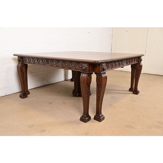 R. J. Horner Style Monumental Antique Victorian Carved Oak Extension Dining Table, Newly Refinished For Sale - Image 9 of 16