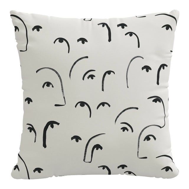 20" Indoor/Outdoor Pillow in Faces Black For Sale