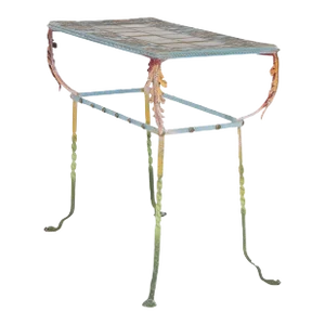 Arts & Crafts Rookwood or Grueby Pottery Tile Top Wrought Iron Table C1910