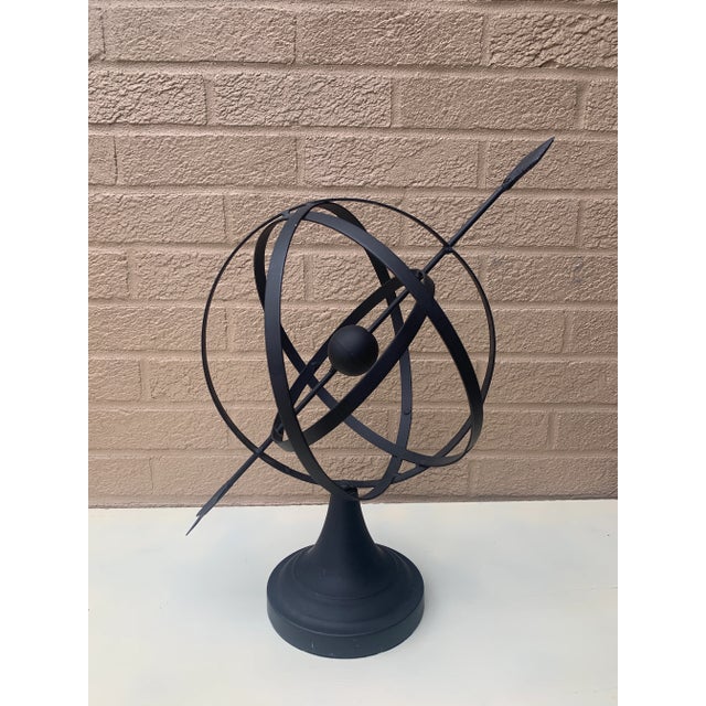Vintage English Country Iron Black Garden Armillary Sundial For Sale In South Bend - Image 6 of 8