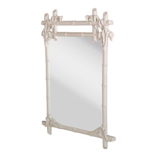 Gampel-Stoll Hollywood Regency Mirror, White Faux Bamboo, Italy, 1960s For Sale