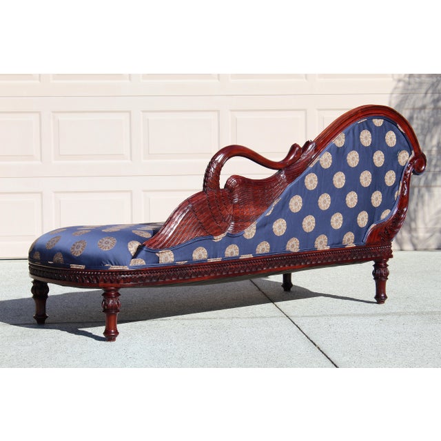 Vintage Swan Sofa Chaise Lounge With Hand-Carved Wood Frame For Sale In Naples, FL - Image 6 of 18