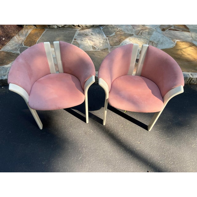 1980 PostModern Lacquer Pink Velvet Club Chairs - a Pair For Sale - Image 13 of 13