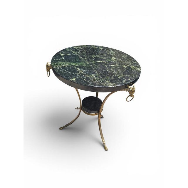 French Empire Style Side Table with Gilt Bronze Base and Green Marble Top, 1970s For Sale - Image 6 of 12