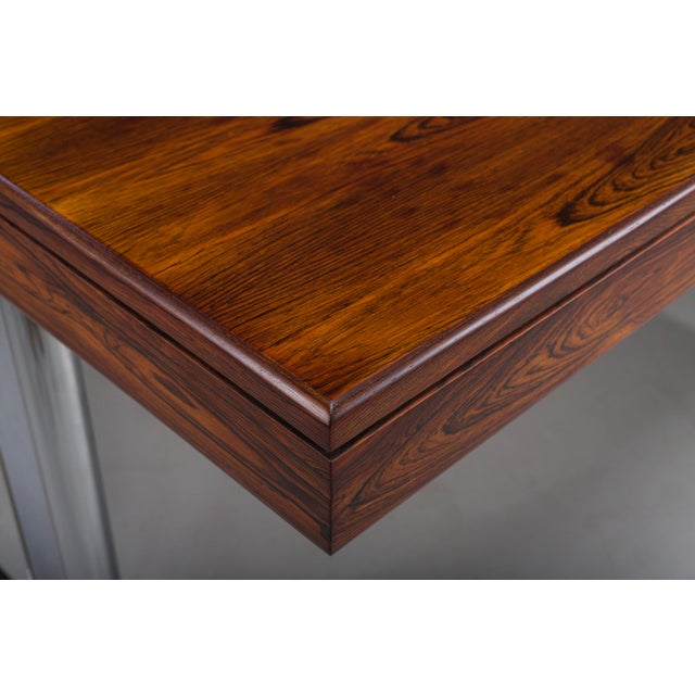 Executive Desk in Fine Hardwood Veneer on Nickel-Plated Steel Legs, 1970s For Sale - Image 13 of 18