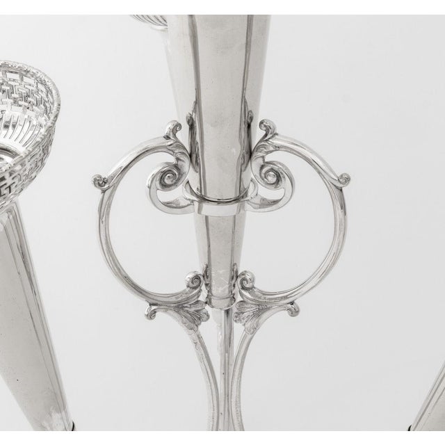 Modern Mid 20th Century Modern Silver Plate Four Trumpet Epergne For Sale - Image 3 of 8