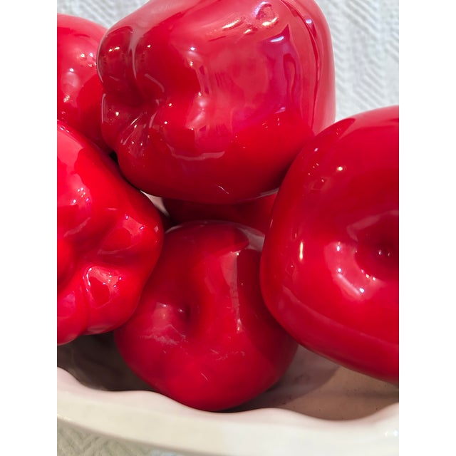 Mid 20th Century Mid 20th Century Ceramic Trompe L’oeil Red Apples in White Bowl Centerpiece For Sale - Image 5 of 9