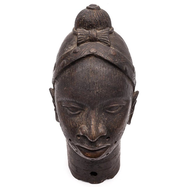 Metal Benin Artist, Sculpture of Head, Early 1900s, Bronze For Sale - Image 7 of 12