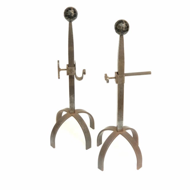 Gray Vintage Brutalist Fireplace Andirons, 1970s, Set of 2 For Sale - Image 8 of 10