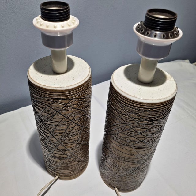 Mid-Century Modern Pair of Mid-Century Stoneware Table Lamps by Aage Rasmus for Selsbo, Sweden For Sale - Image 3 of 12