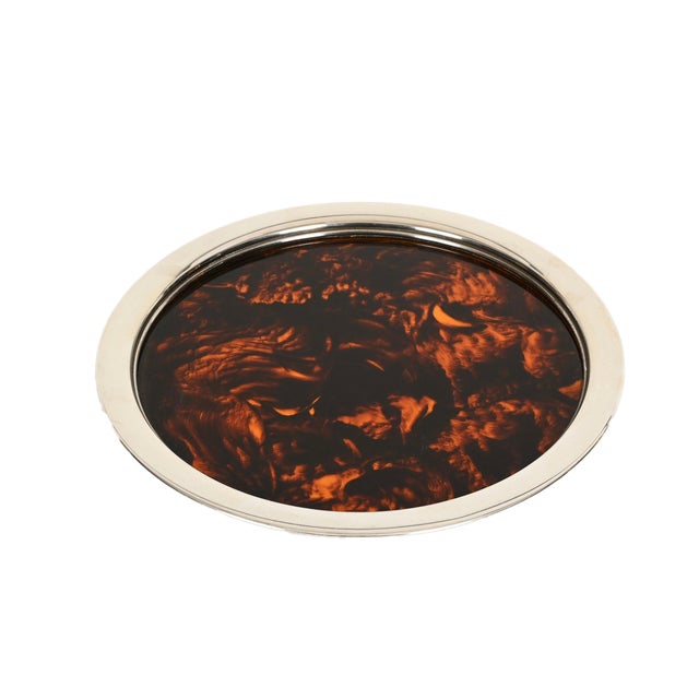 Silver Plated and Tortoiseshell Acrylic Serving Serving Tray from Christian Dior, 1970 For Sale