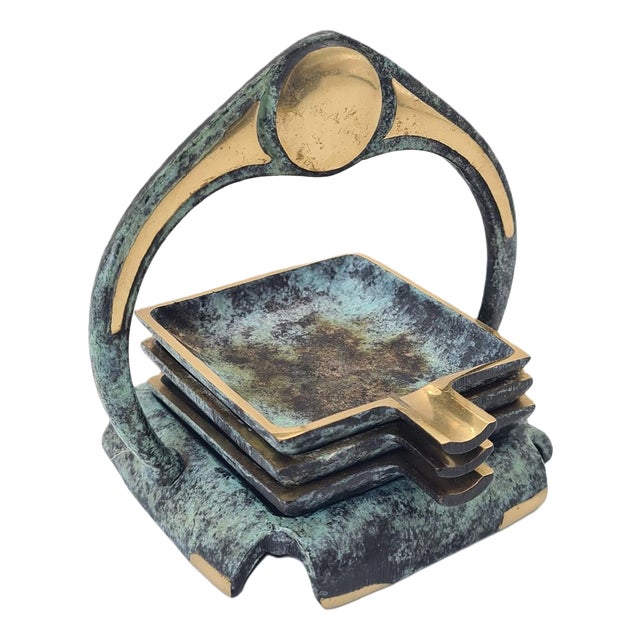 Art Deco Ashtrays with Decorative Stand, 1920s, Set of 4 For Sale