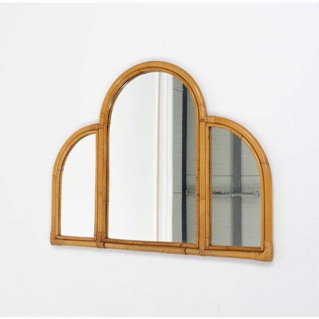 Wood Mid-Century Modern Bamboo and Rattan Three Arches Wall Mirror, 1970s For Sale - Image 7 of 10
