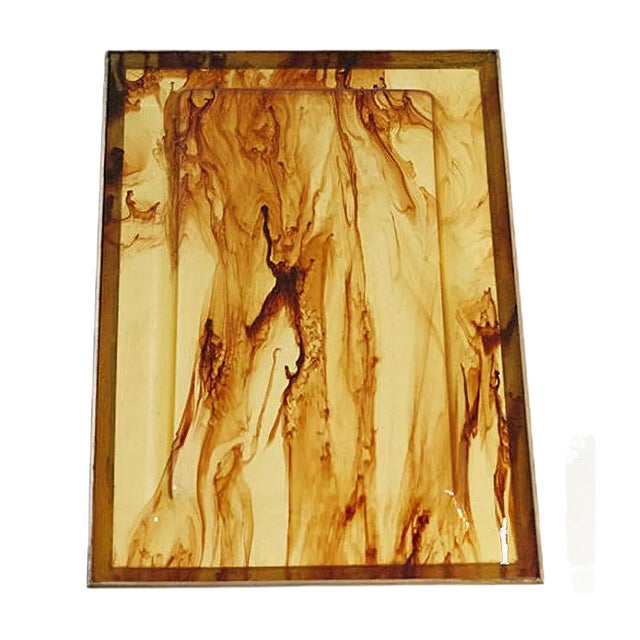 Italian Acrylic Glass Tray with Tortoise Pattern and Brass Rim, 1970s For Sale