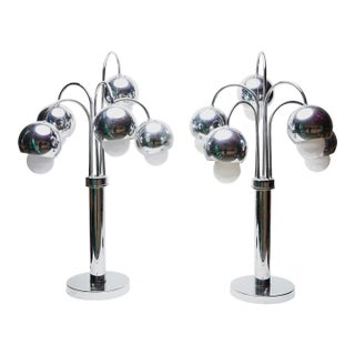 Mid 20th Century Mid Century Modern Robert Sonneman Chrome Ball Waterfall Lamps Set of 2 For Sale