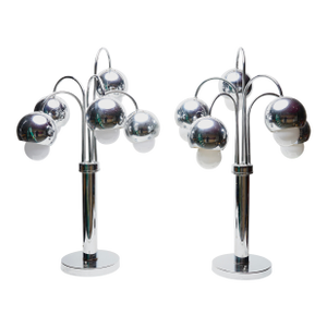 Mid 20th Century Mid Century Modern Robert Sonneman Chrome Ball Waterfall Lamps Set of 2