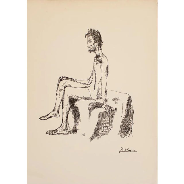 1940s After Pablo Picasso "Seated Man", First Edition Period Swiss Print For Sale
