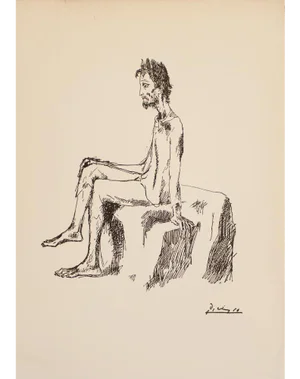 1940s After Pablo Picasso "Seated Man", First Edition Period Swiss Print