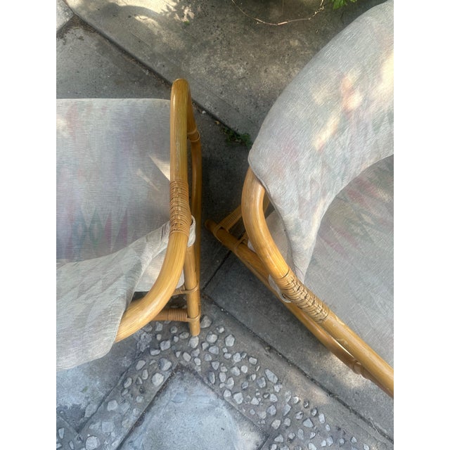 Mid-Century Modern Pair of Danish Bamboo Lounge Chairs With Diamond-Pattern Upholstery, Denmark, Circa 1970s For Sale - Image 3 of 6