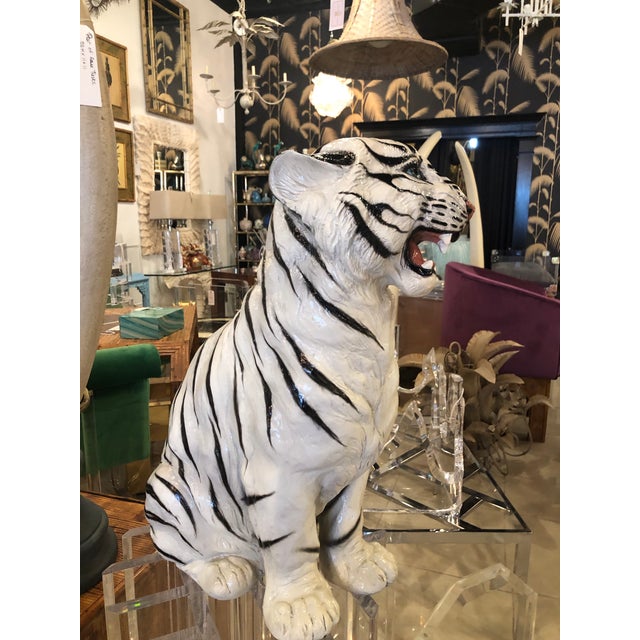 Vintage Hollywood Regency White Tiger Large Statue Chairish
