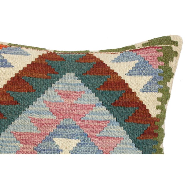 Tribal Geometric Turkish Caron Hand Woven Kilim Throw Pillow For Sale - Image 3 of 5