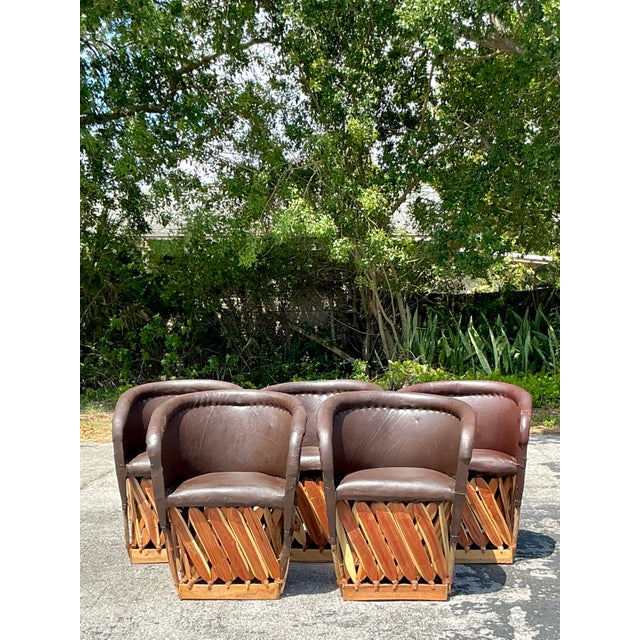 Vintage Boho Leather Equipale Chairs - Set of 5 For Sale In West Palm - Image 6 of 12